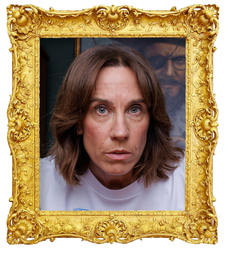 Headshot photo of Jackie van Beek surrounded with an ornate golden frame.