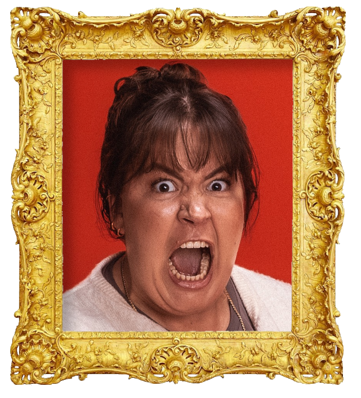 Headshot photo of Ina Svenningdal surrounded with an ornate golden frame.