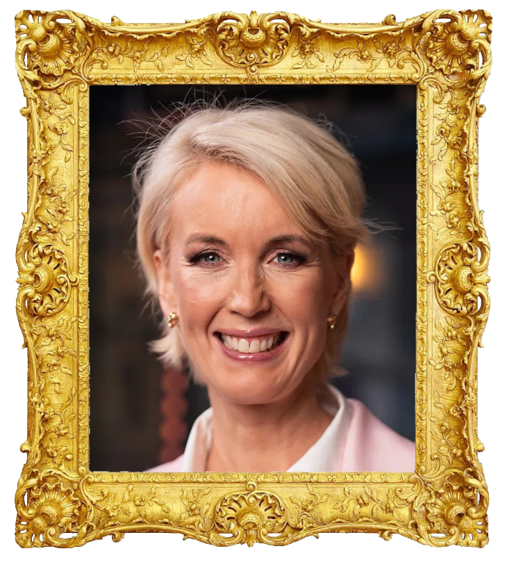 Headshot photo of Jenny Strömstedt surrounded with an ornate golden frame.