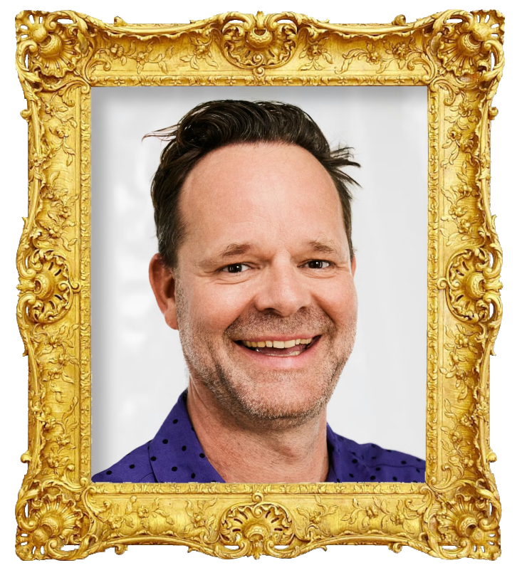Headshot photo of Jacob Riising surrounded with an ornate golden frame.