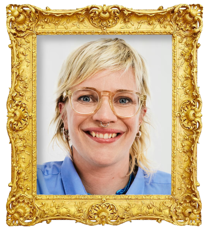 Headshot photo of Katinka Bjerregaard surrounded with an ornate golden frame.
