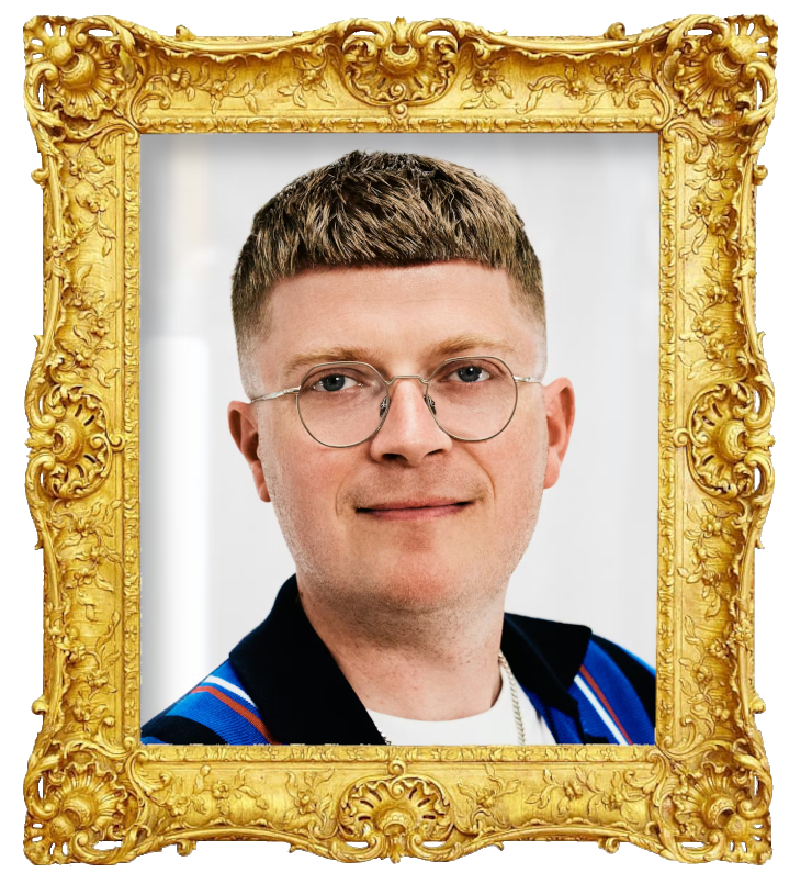 Headshot photo of Rasmus Wallbridge Pedersen surrounded with an ornate golden frame.