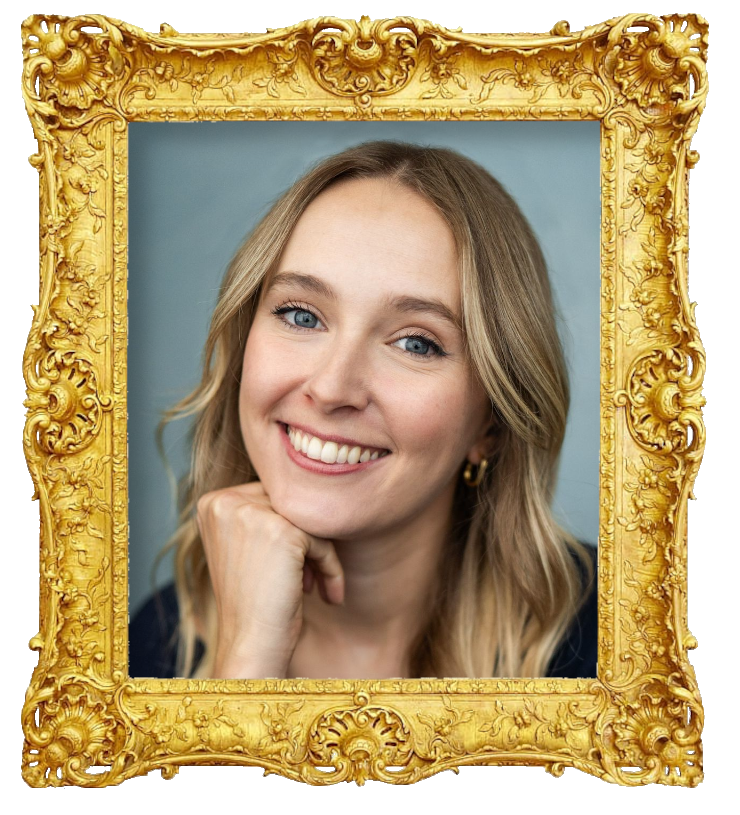 Headshot photo of Rose Ayling-Ellis surrounded with an ornate golden frame.