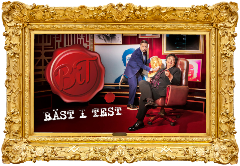 Cover image for the second season of the Swedish show Bäst i Test, picturing the hosts of the show.