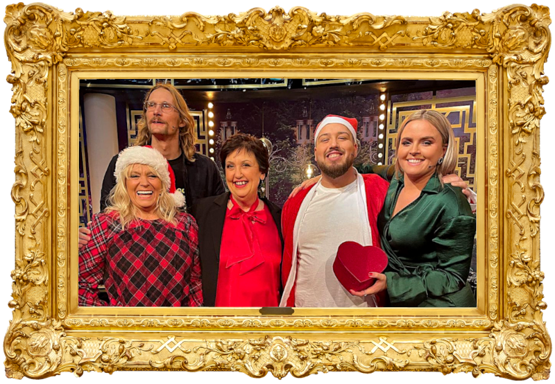 Cover image for the first Christmas special of the Swedish show Bäst i Test, picturing the cast of the special.