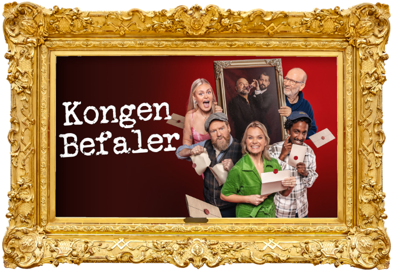 Cover image for the ninth season of the Norwegian show Kongen Befaler, picturing the cast of the season.