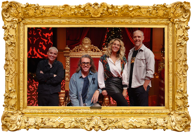 Cover image for the third Christmas special of the Quebecois show Le Maître du Jeu, picturing the cast of the season.