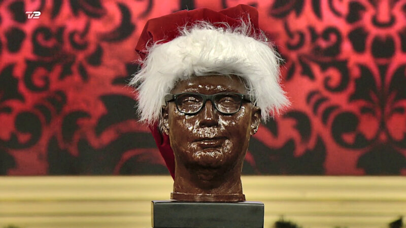 Image of the prize up for grabs in this special: the Taskmaster’s head cast in chocolate.