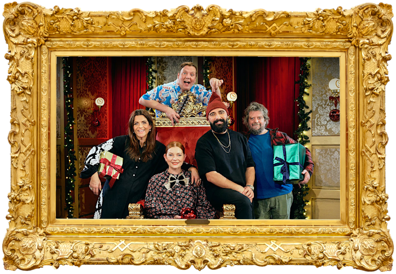 Cover image for the fifth Christmas special of the Danish show Stormester, picturing the cast of the special.
