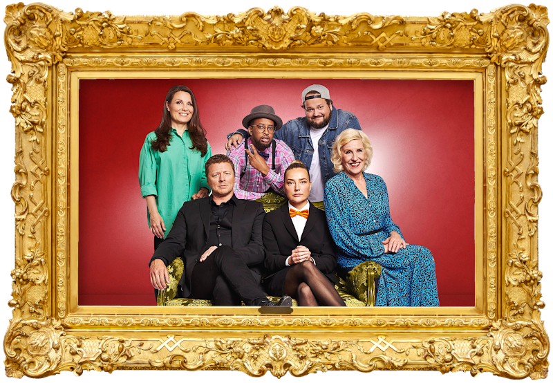 Cover image for the fourth season of the Finnish show Suurmestari, picturing the cast of the season.
