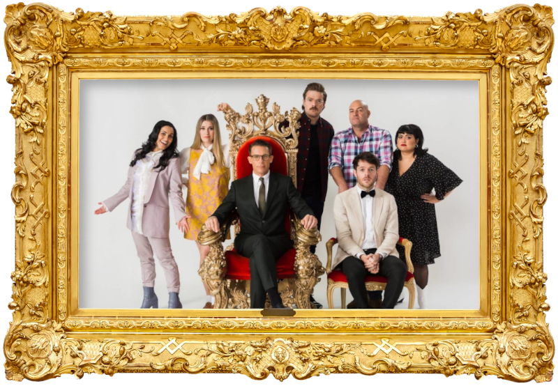 Cover image for the first season of the New Zealand show Taskmaster NZ, picturing the cast of the season.