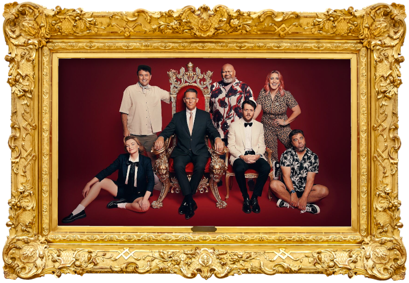 Cover image for the fifth season of the New Zealand show Taskmaster NZ, picturing the cast of the season.