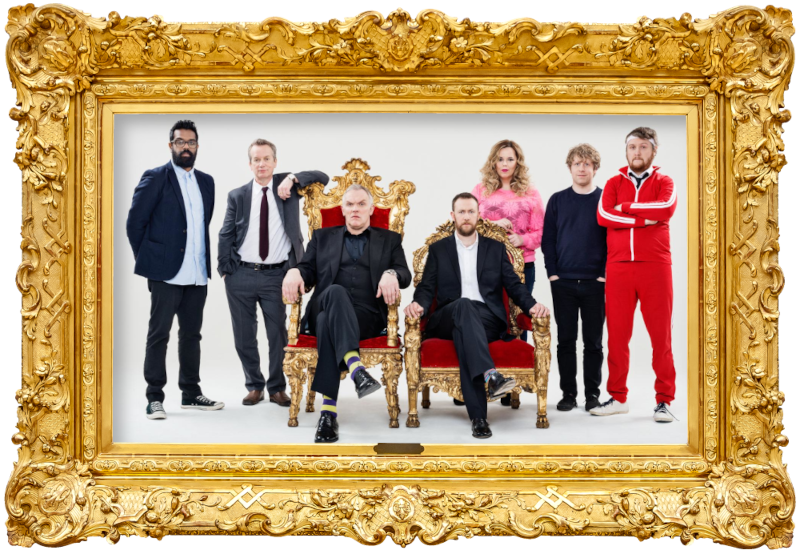 Cover image for the first series of the UK show Taskmaster, picturing the cast of the series.