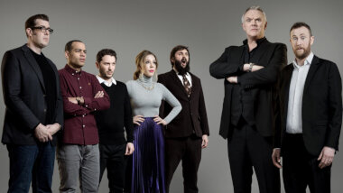 Cover image for the second series of the UK show Taskmaster, picturing the cast of the series.