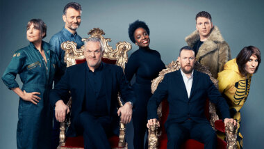 Cover image for the fourth series of the UK show Taskmaster, picturing the cast of the series.