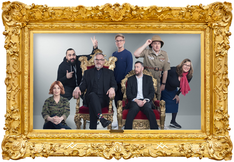 Cover image for the sixth series of the UK show Taskmaster, picturing the cast of the series.
