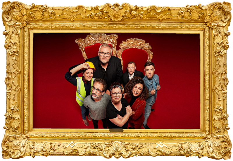 Cover image for the ninth series of the UK show Taskmaster, picturing the cast of the series.