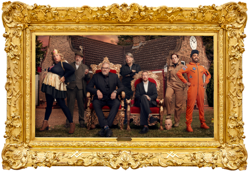 Cover image for the tenth series of the UK show Taskmaster, picturing the cast of the series.
