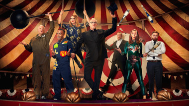 Cover image for the fourteenth series of the UK show Taskmaster, picturing the cast of the series.