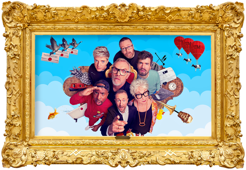 Cover image for the fifteenth series of the UK show Taskmaster, picturing the cast of the series.