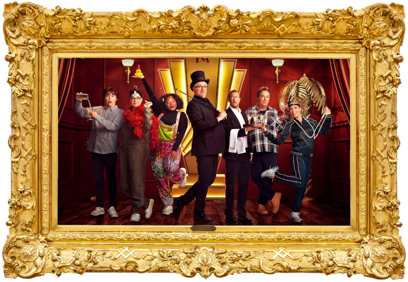 Cover image for the sixteenth series of the UK show Taskmaster, picturing the cast of the series.