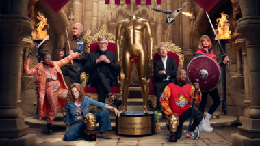 Cover image for the third Champion of Champions special of the UK show Taskmaster, picturing the cast of the special.