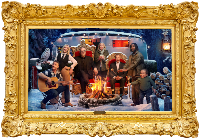 Cover image for the fourth New Year’s Treat special of the UK show Taskmaster, picturing the cast of the special: Greg Davies, Alex Horne, Deborah Meaden, Kojey Radical, Lenny Rush, Steve Backshall, and Zoe Ball.