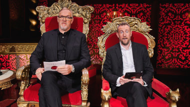 Cover image for the UK show Taskmaster, showing the hosts of the show, Greg Davies and Alex Horne.
