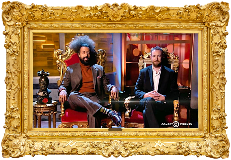 Cover image for the US show Taskmaster US, showing the hosts of the show, Reggie Watts and Alex Horne.