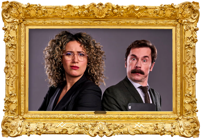 Cover image for the UK show Junior Taskmaster, showing the hosts of the show, Rose Matafeo and Mike Wozniak.