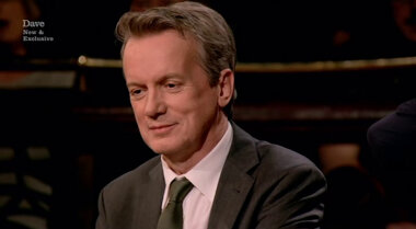 Image of Frank Skinner’s bemused face as he learns that the tie-breaker task involves estimating his age in minutes.