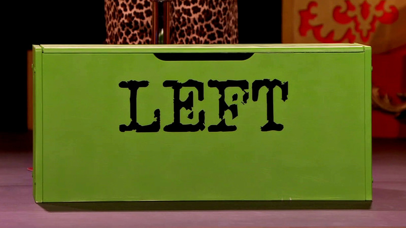 A green bin labelled 'left' in large letters.