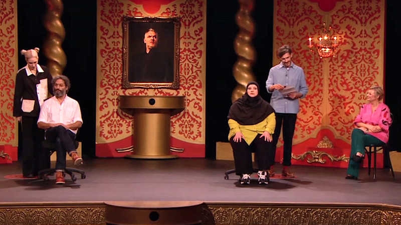 Up on the studio stage, Jason seated in front of Stevie, Fatiha seated in front of Matt, and Rosie seated off the the side.